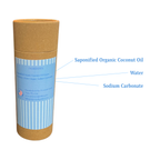 Kraft paper tube with blue label detailing ingredients on a white background